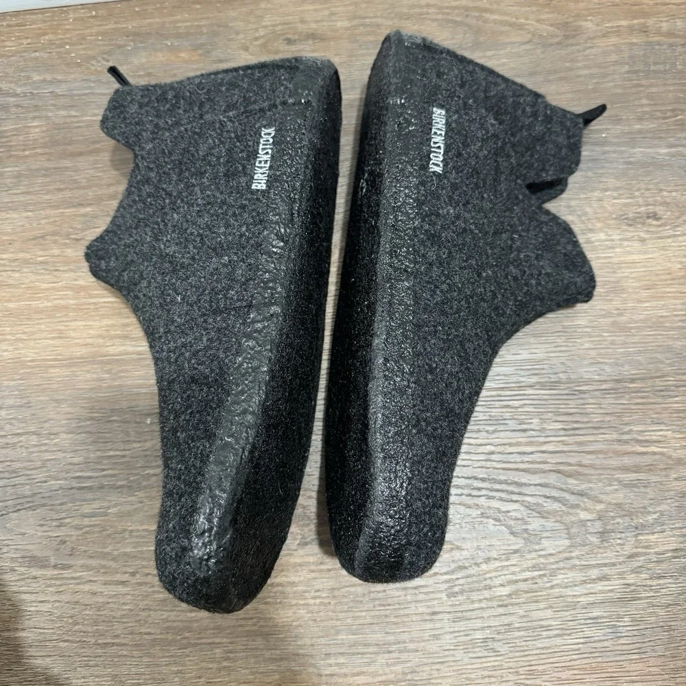 Birkenstock Andermatt Wool Felt Slipper Booties Black Grey Sz 44 Shearling Lined